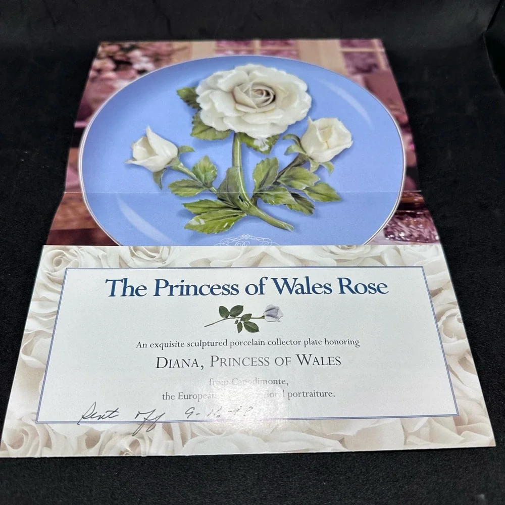 The Princess‎ Diane of Wales Rose Collectors Porcelain Plate Platinum bordered